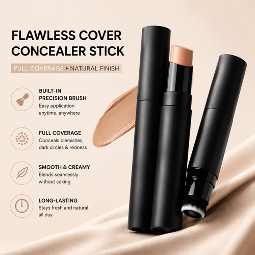 Dobshow® Flawless Cover Concealer Stick | Full Coverage Makeup Concealer with Precision Brush for Dark Circles, Acne Marks & Natural Matte Finish