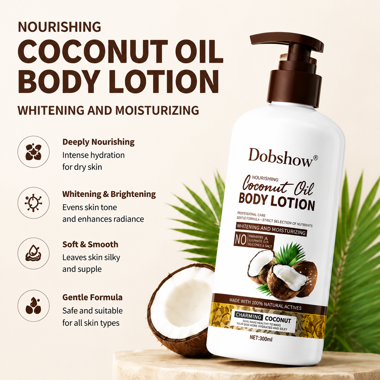 Dobshow® Coconut Oil Body Lotion - Intensive Whitening & Deep Moisturizing Cream