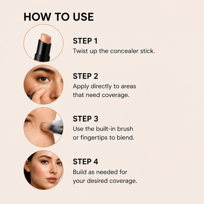 Dobshow® Flawless Cover Concealer Stick | Full Coverage Makeup Concealer with Precision Brush for Dark Circles, Acne Marks & Natural Matte Finish