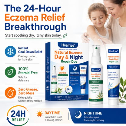 Healrize® Natural Eczema Day & Night Repair Duo – 100% Steroid-Free Soothing for Intense Itch & Barrier Repair