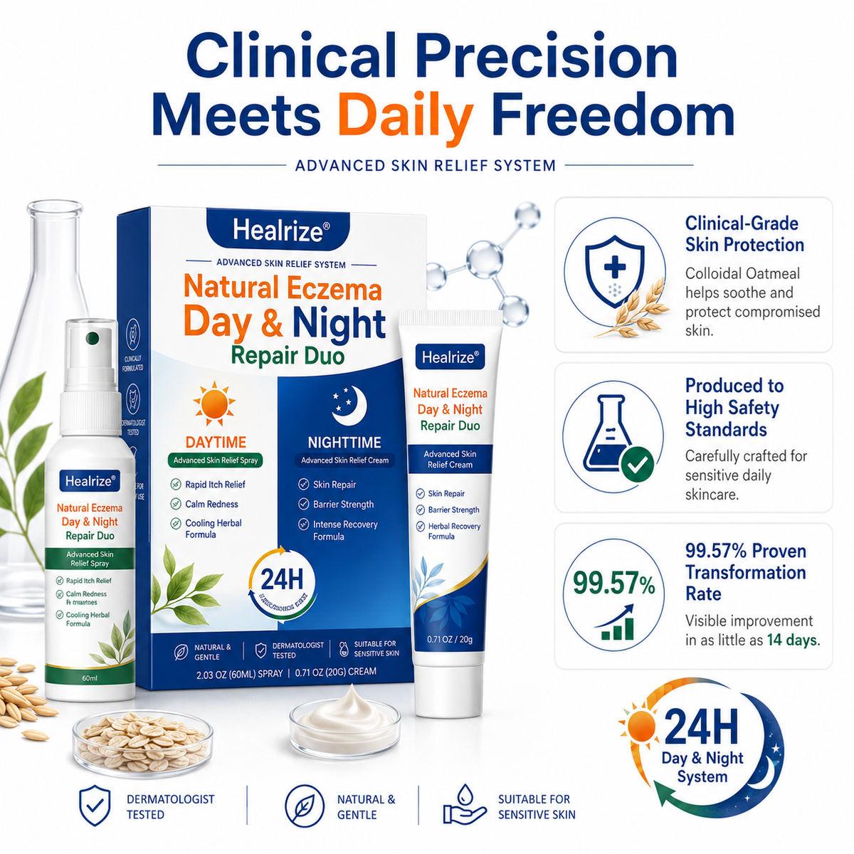 Healrize® Natural Eczema Day & Night Repair Duo – 100% Steroid-Free Soothing for Intense Itch & Barrier Repair