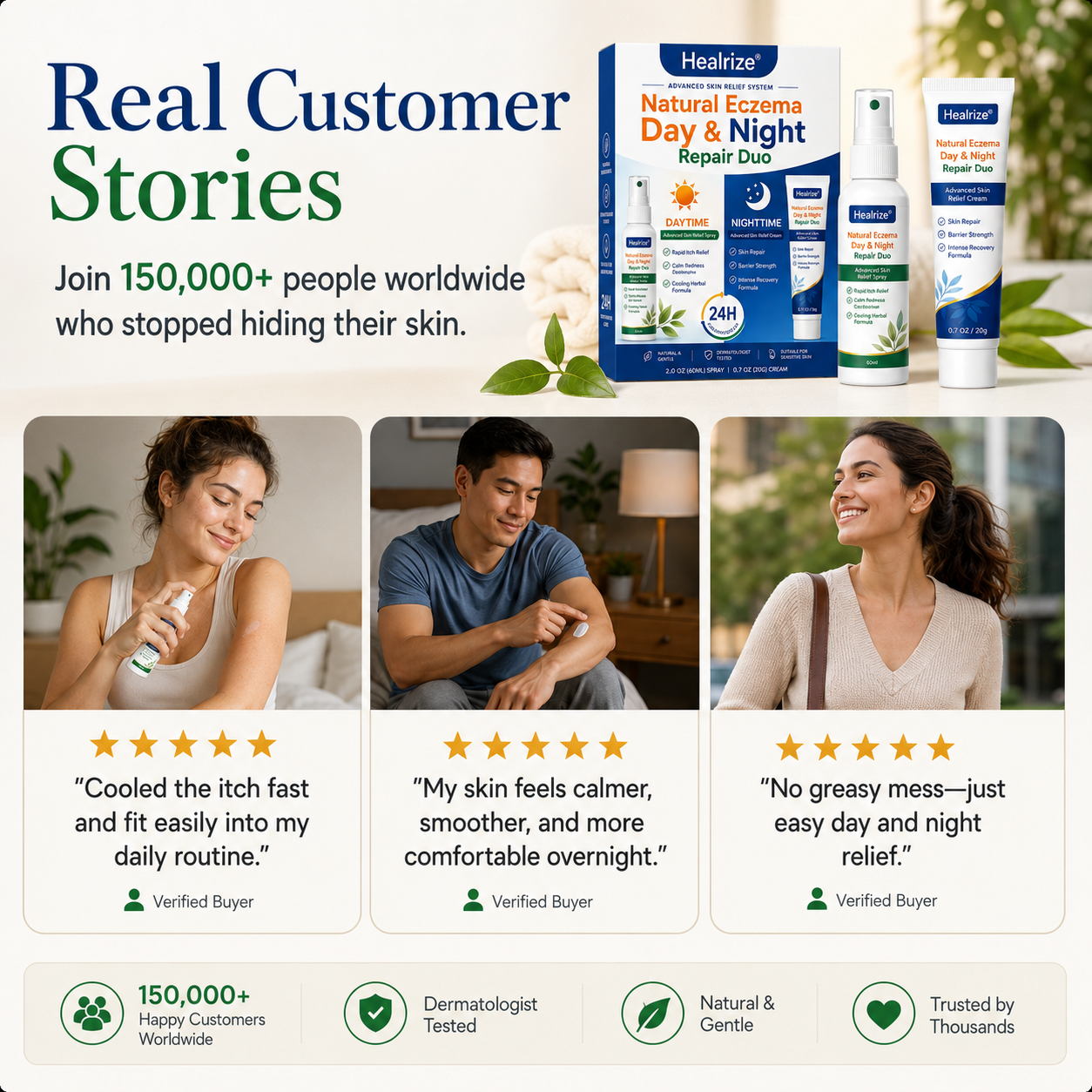 Healrize® Natural Eczema Day & Night Repair Duo – 100% Steroid-Free Soothing for Intense Itch & Barrier Repair