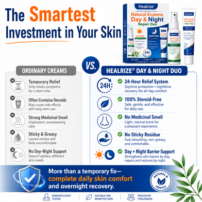 Healrize® Natural Eczema Day & Night Repair Duo – 100% Steroid-Free Soothing for Intense Itch & Barrier Repair