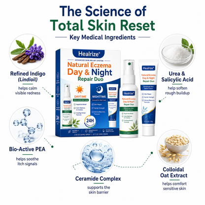 Healrize® Natural Eczema Day & Night Repair Duo – 100% Steroid-Free Soothing for Intense Itch & Barrier Repair