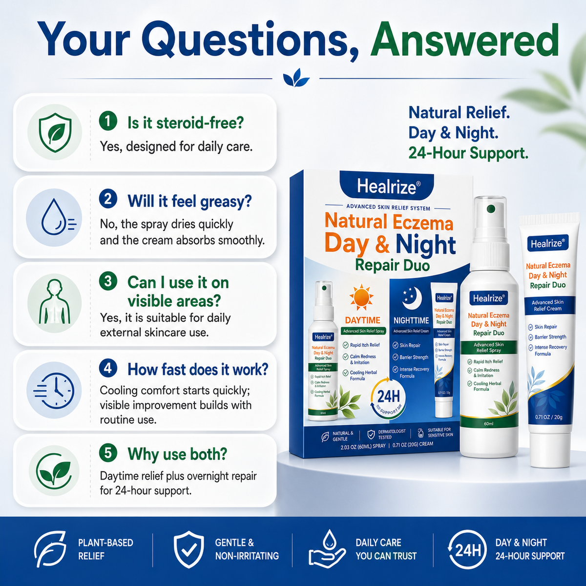 Healrize® Natural Eczema Day & Night Repair Duo – 100% Steroid-Free Soothing for Intense Itch & Barrier Repair