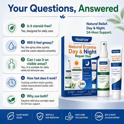 Healrize® Natural Eczema Day & Night Repair Duo – 100% Steroid-Free Soothing for Intense Itch & Barrier Repair
