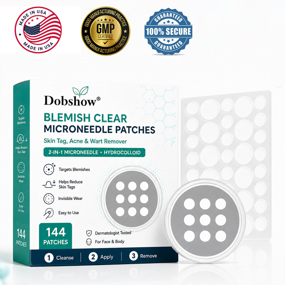 ✨Dobshow® Blemish Clear Microneedle Patches🩹 – Invisible Skin Care Solution for Targeted Spot Treatment